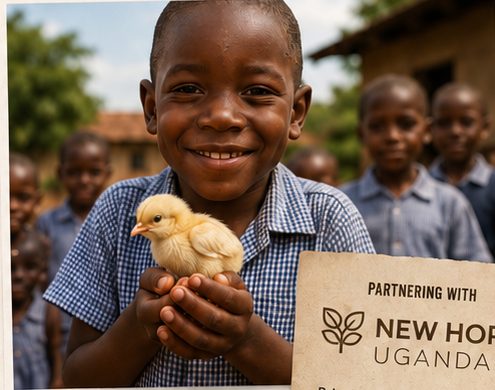 A smiling child holding a baby chick
